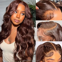 Perruque 13X4 de 28 pouces à enfiler et à porter, fournisseur en gros de perruques, perruque brune en cheveux péruviens, produits de beauté pour femmes