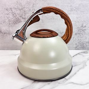 <span class=keywords><strong>Bouilloire</strong></span> en acier inoxydable de style rétro de couleur <span class=keywords><strong>crème</strong></span> de 3,5 L avec poignée en grain de bois Accessoire de cuisine facile à nettoyer <span class=keywords><strong>Bouilloire</strong></span> à sifflet durable - Product Image 2