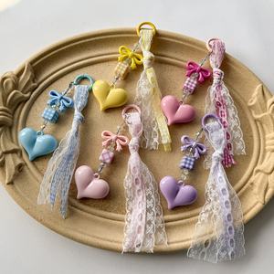 Porte-clés en dentelle avec nœud en forme de cœur, porte-clés INS mignon avec nœud papillon, breloque pour sac, pendentif, cadeau pour sac à main, écouteurs, appareil photo, clés de voiture, accessoires - Product Image 2