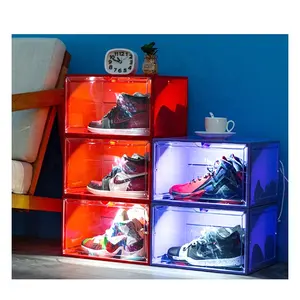 प्लास्टिक जूता आयोजक stackable एलईडी प्रकाश जूता भंडारण बॉक्स