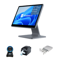 Terminal POS Layar Sentuh Tunggal 15,6 Inci All In One Set Mesin Kasir Dengan Pemindai Barcode, Printer Label, dan Laci Uang