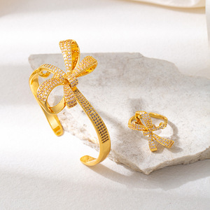 Butterfly Bow Bracelet Gold Silver Micro Inlay Open <b>Bangle</b> Women's Party Gift Jewelry <b>Set</b> - Product Image 2