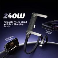 Nouveau câble USB-C vers USB-C 240W à charge super rapide, 1,5 m, tressé, avec support pliable pour bureau, pour iPhone