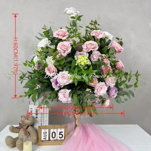 Arreglo de Flores Artificiales de Seda DKB, Rosas Mixtas, Centro de Mesa para Bodas, Hecho a Mano, Alta Simulación, Decoración Romántica y de Ensueño - Product Image 2