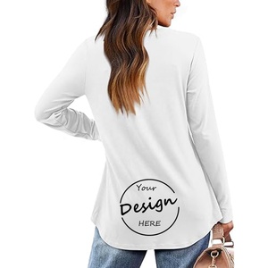 เสื้อยืดคอกลมแขนยาวทรงหลวมระบายอากาศสีพื้นเสื้อสตรีทแวร์ขอบโค้งสีพื้นพิมพ์ลายซิลค์สกรีนแบบกำหนดเองสำหรับฤดูร้อน - Product Image 6