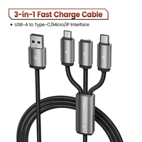 Cable de Carga 3 en 1 de Alta Potencia Toocki, Protección Inteligente, Carga Rápida de 2.4A para iPhone, 2A Tipo-C Micro para Teléfonos Inteligentes y Tabletas