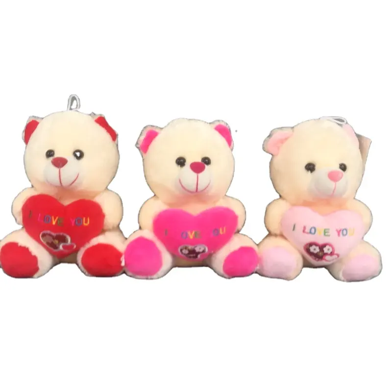 Osos de peluche de San Valentín de 15cm personalizados al por mayor, oso de peluche con corazón, animales de peluche, regalos para amantes de San Valentín