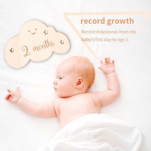 Nicro 8 pièces/ensemble nuage forme nouveau-né bébé douche <span class=keywords><strong>Photo</strong></span> accessoires bois cadeau cercle tranches disques signe croissance mensuelle bébé jalon carte - Product Image 3