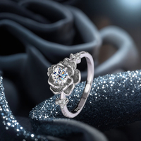 Cincin Moissanite Enam Cabang Model Teratai Antik Perak Sterling S925 untuk Lamaran Pernikahan Wanita, Cincin Kawin