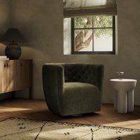 Fauteuil pivotant capitonné de luxe en diamant, design moderne, tissu vert foncé, artisanal, durable, pour salon, mobilier de maison