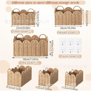 <b>Wall</b> Mounted <b>Storage</b> Basket Rectangle Woven <b>Hanging</b> For Home Decor And Sundries Organization - Product Image 2