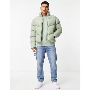 Blouson matelassé noir unisexe grande taille à col montant en toile personnalisé avec logo frontal de haute qualité, style urbain - Product Image 1