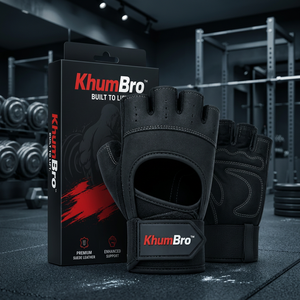 Gants de musculation KhumBro à demi-doigts en cuir suédé de qualité supérieure avec sangle de poignet réglable pour hommes, idéaux pour la gym et le fitness - Product Image 3