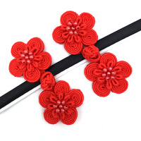 Boutons nœuds chinois traditionnels avec perles, écologiques et sans nickel, en tissu, forme fleur, pour boîte cadeau d'invitation de mariage