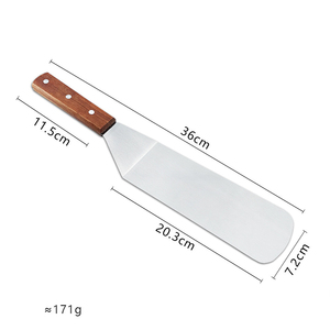 Espátula de acero inoxidable con mango de madera de 36 cm, herramienta de cocina duradera para cocinar y asar, pala DF30, utensilios de cocina - Product Image 1