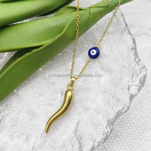 Лидер продаж, итальянское ожерелье из коровьего рога с голубым глазом из нержавеющей стали, Привлекательные ювелирные изделия, символический Амулет Удачи, ожерелье из коровьего рога - Product Image 4