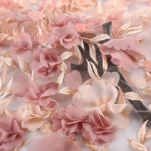Nouvelle Mode 3d Applique Fleur De Mariée Maille Dentelle Tissu Brodé pour Mariage - Product Image 1
