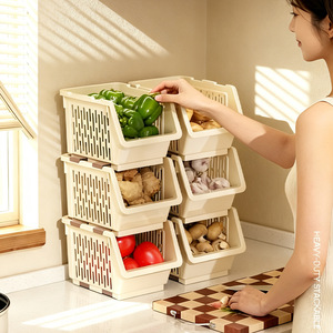 Stackable Kitchen <b>Storage</b> <b>Baskets</b> Rectangle Handle Food <b>Storage</b> Box For Vegetables Fruits Garlic Ginger Countertop Organization - Product Image 3