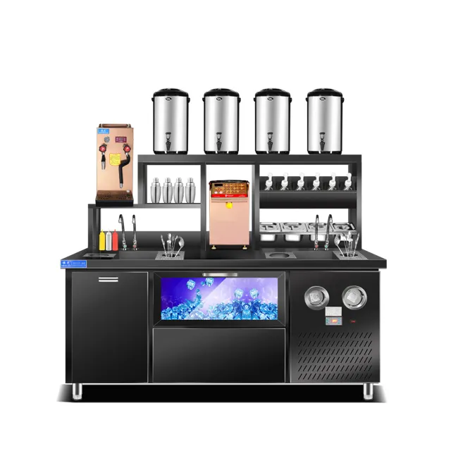 HENGZHI High Quality Commercial 304 Stainless Steel Full Set Boba Tea Machine Work Table Bubble Tea Bar Counter for Sale