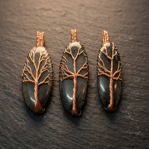Péndulo de Cristal Ovalado con Árbol de la Vida Hecho a Mano con Alambre de Cobre - Product Image 4