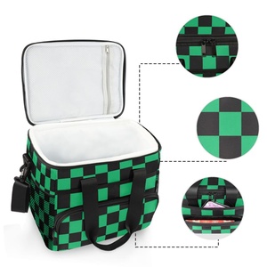 Aloha Custom Green and Black Checked Large Insulated Lunch <b>Box</b> Leak Proof Waterproof <b>Collapsible</b> Cooler Lunch Bag for Camp - Product Image 3