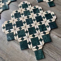 Centurymosaic Mosaïque de carreaux en marbre naturel vert foncé et beige mélangé pour cuisine et salle de bain, pour murs et sols, fabriqué en Thaïlande