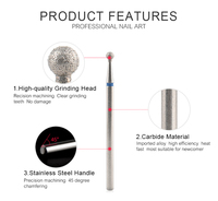Foret à ongles professionnel en forme de boule de diamant de 3,32 pouces, en acier tungstène, forets électriques pour cuticules, outils de manucure