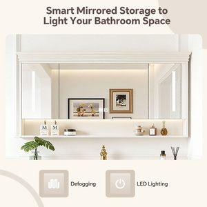 <span class=keywords><strong>Mobile</strong></span> Bagno Americano Retrò di Lusso con Lavabo in Ceramica, <span class=keywords><strong>Specchio</strong></span> Intelligente e Armadietto in Legno Massello da Parete - Product Image 4