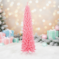 Sapin de Noël artificiel rose pré-éclairé de 2,1 m avec LED, décorations intérieures de haute qualité, support métallique écologique, 100 lumières LED, lumière chaude