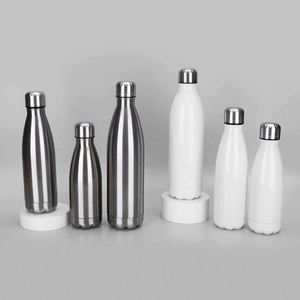 Stainless Steel Vacuum Insulated Water Bottle Round Minimalist Design <b>for</b> Travel Double Wall Thermos White and Silver Colors - Product Image 1