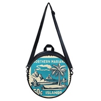 Sac à main rond en PU à motif Saipan personnalisé en gros, sac à bandoulière multi-usage pour femme, idéal pour les voyages, le marché, le shopping et les cadeaux personnalisés