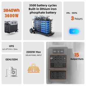 Générateur solaire portable 3840Wh pour camping et urgences, batterie LiFePO4 3600W, station d'énergie domestique, stockage d'énergie - Product Image 6