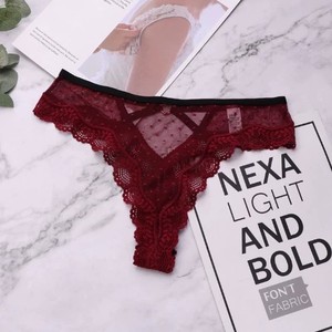 Culottes string sexy de style européen et américain avec bordure en dentelle, maille à pois, transparentes, taille basse, culottes string sexy - Product Image 2