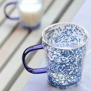 Creative Double Layer Insulated Sparkling Stars Double Wall Borosilicate Blue Glass Cup