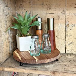 Solid Wood Round <b>Storage</b> <b>Tray</b> For Kitchen And Bathroom Decorative Base With Standing Type Design - Product Image 3