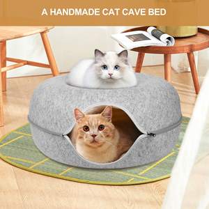 Katzentunnelbett für Drinnen, Abnehmbarer Runder Filz & Waschbarer Innenraum, Katzenspiel-Tunnel für Kleine Haustiere - Product Image 2