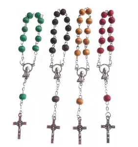 6*7mm wooden rosary bracelet religious perfume bracelets with rose scents virgin mary centerpiece and benedict cross