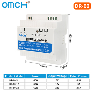 Fuente de Alimentación Conmutada Industrial OMCH <span class=keywords><strong>DR</strong></span>-60-5/12/24 DIN Rail AC-DC 5V 12V 24V 6.5A 5A 2.5A 60W SMPS Individual RoHS para - Product Image 2