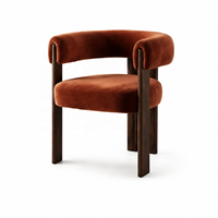 Fauteuil de salle à manger moderne de luxe en velours roux, fauteuil en bois foncé avec dossier à coussin pour projets hôteliers et villas, fabricant OEM