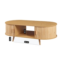 Table basse classique en bois avec plateau ovale incurvé et base à pieds coniques, ensemble de meubles de salon de style mid-century