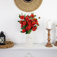 Real Touch Blumen Orange & Rot Künstliche Kamelien rosen mit langem Stiel Diy Braut strauß Hochzeits dekor Kunst blume Seiden rose