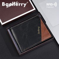Dompet Lipat Tiga Kecil Pria Vintage Warna Kontras PU Lapisan Poliester RFID Sederhana Grosir
