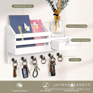 Wooden Wall Mounted Mail And Key Rack With Storage Box And <b>Hooks</b> For Entryway Bedroom Organizing - Product Image 4