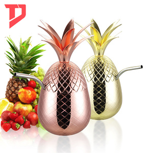 ステンレス製パイナップル型ドリンクウェア銅製マグカップタンブラーゴールドメタルカクテルグラスカップ（ストロー付き） - Product Image 4