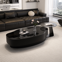 Set Meja Kopi Kaca Temper Hitam Modern Minimalis Bentuk Tidak Beraturan yang Elegan, Cocok untuk Ruang Tamu dan Lobi