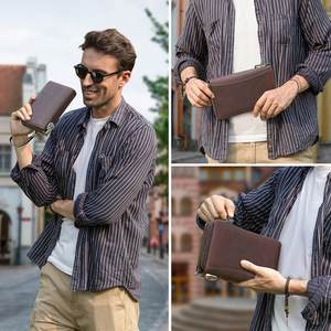 Organisateur de documents de voyage en cuir pleine fleur avec portefeuille RFID, porte-AirTag, porte-stylo et pochette de poignet pour les voyages d'affaires quotidiens - Product Image 5