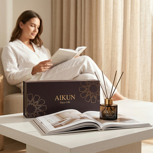 Aikun Distributors Elegant Custom 100ml Amber Glass MMB Formula Reed <b>Diffuser</b> Luxury Gift Box Set For Lounge Reading Room - Product Image 1