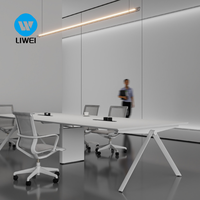Postazione di Lavoro per Ufficio Moderna in Legno LIWEI, Scrivania per 4-6 Persone con Gestione Cavi, Partizione Arancione Modulare