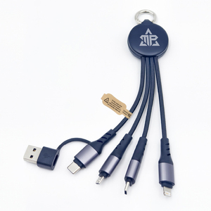 Cable de Carga Portátil 6 en 1 con Llavero, USB-C, Micro USB, Luz LED, Material Ecológico Reciclado - Product Image 1