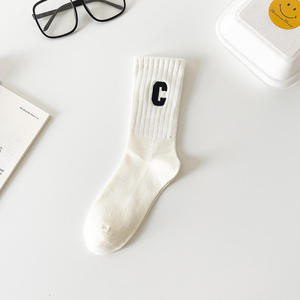 Crew <b>Socks</b> <b>Men</b> Cotton Knitted Letter C Print Solid Color Daily Wear Autumn Season Standard <b>Thickness</b> - Product Image 5